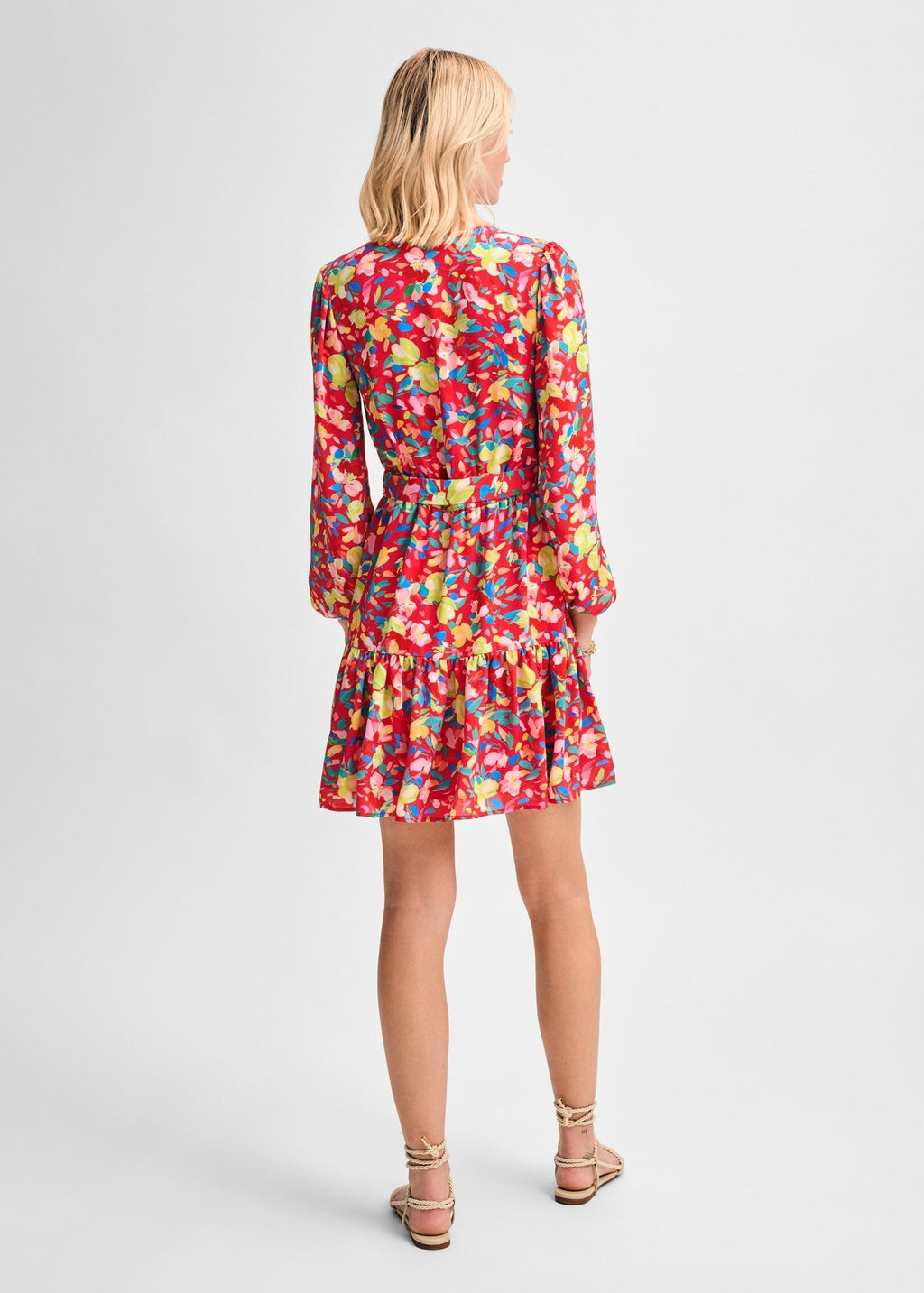 Puff Sleeve Swingy Belted Dress