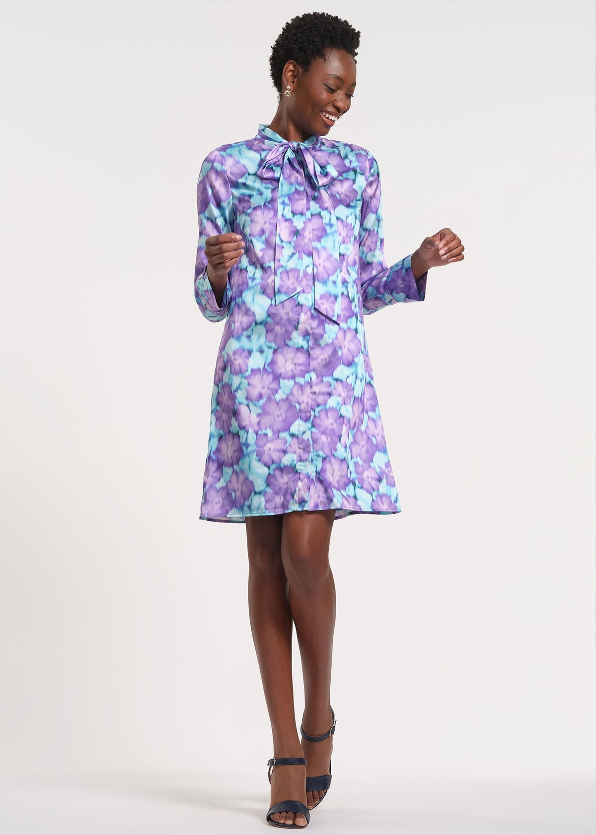 Long Sleeve Tie Neck Mini Dress