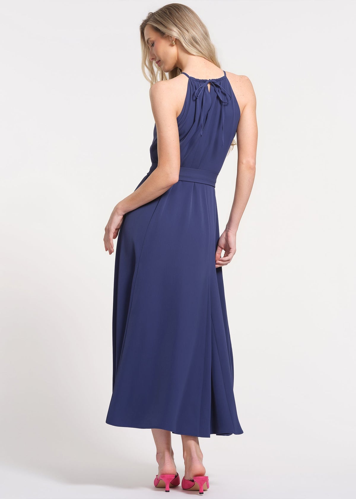 Halter Neckline Neck Tiered Construction Maxi Length Dress