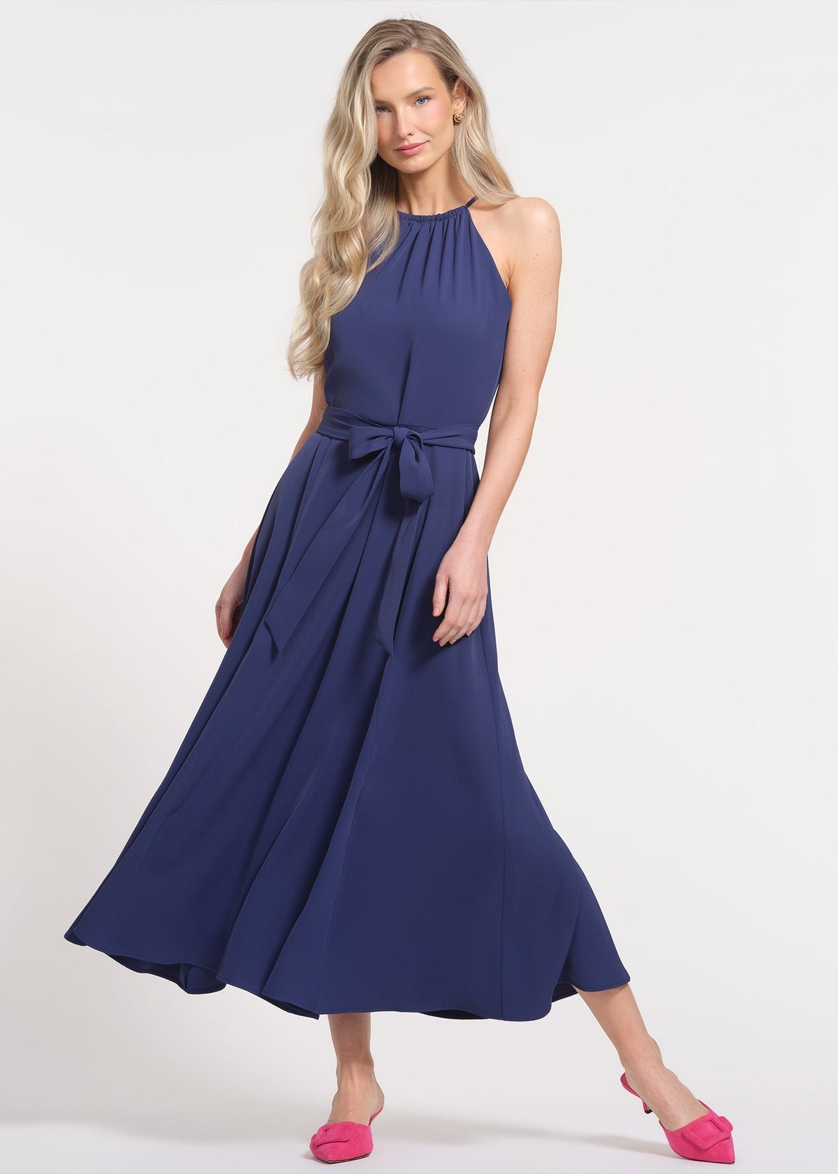 Halter Neckline Neck Tiered Construction Maxi Length Dress
