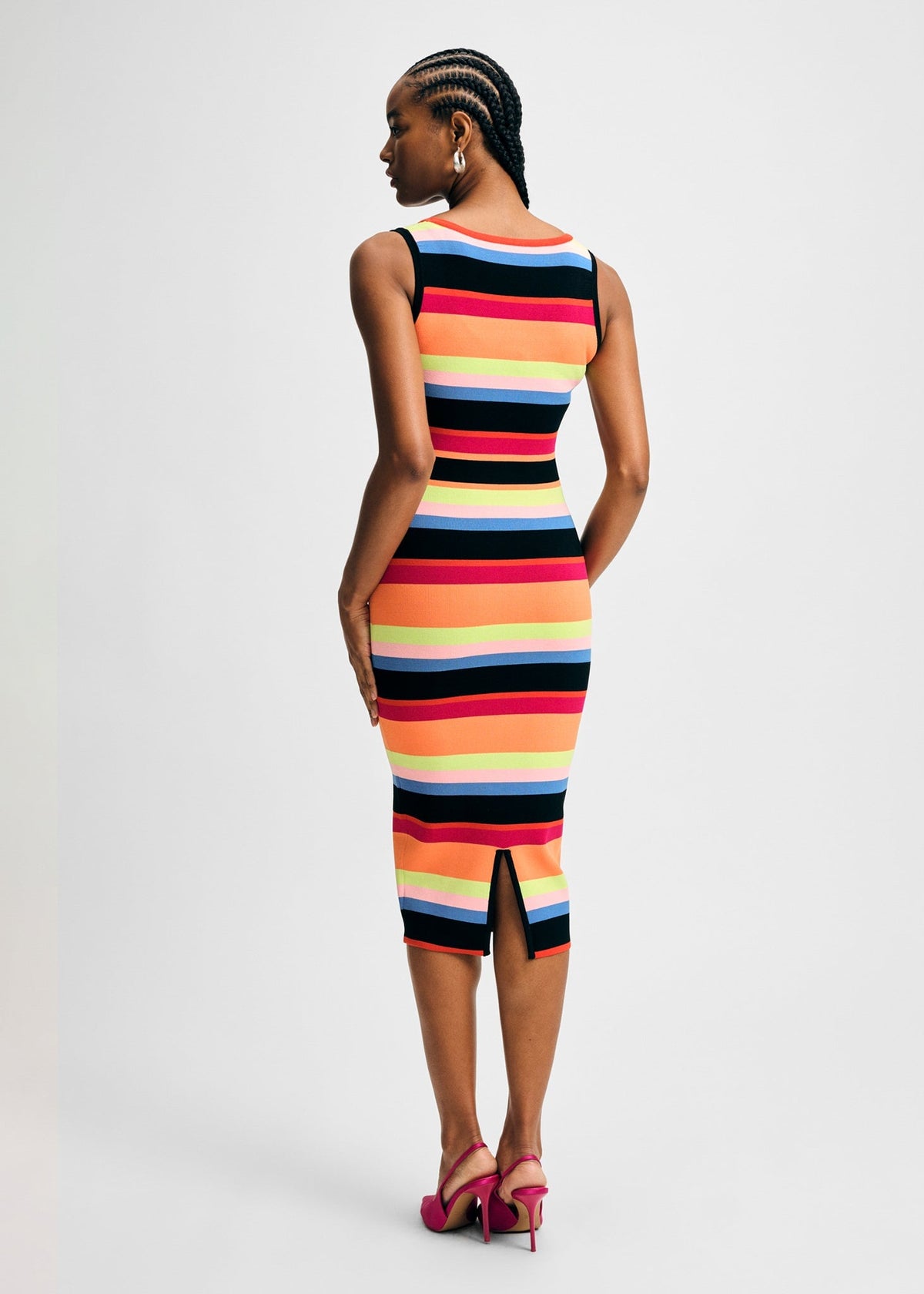 Striped Rib Sweater Midi Dress