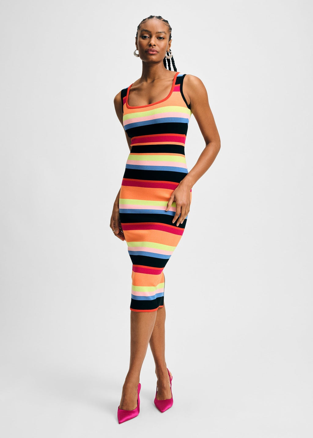 Striped Rib Sweater Midi Dress
