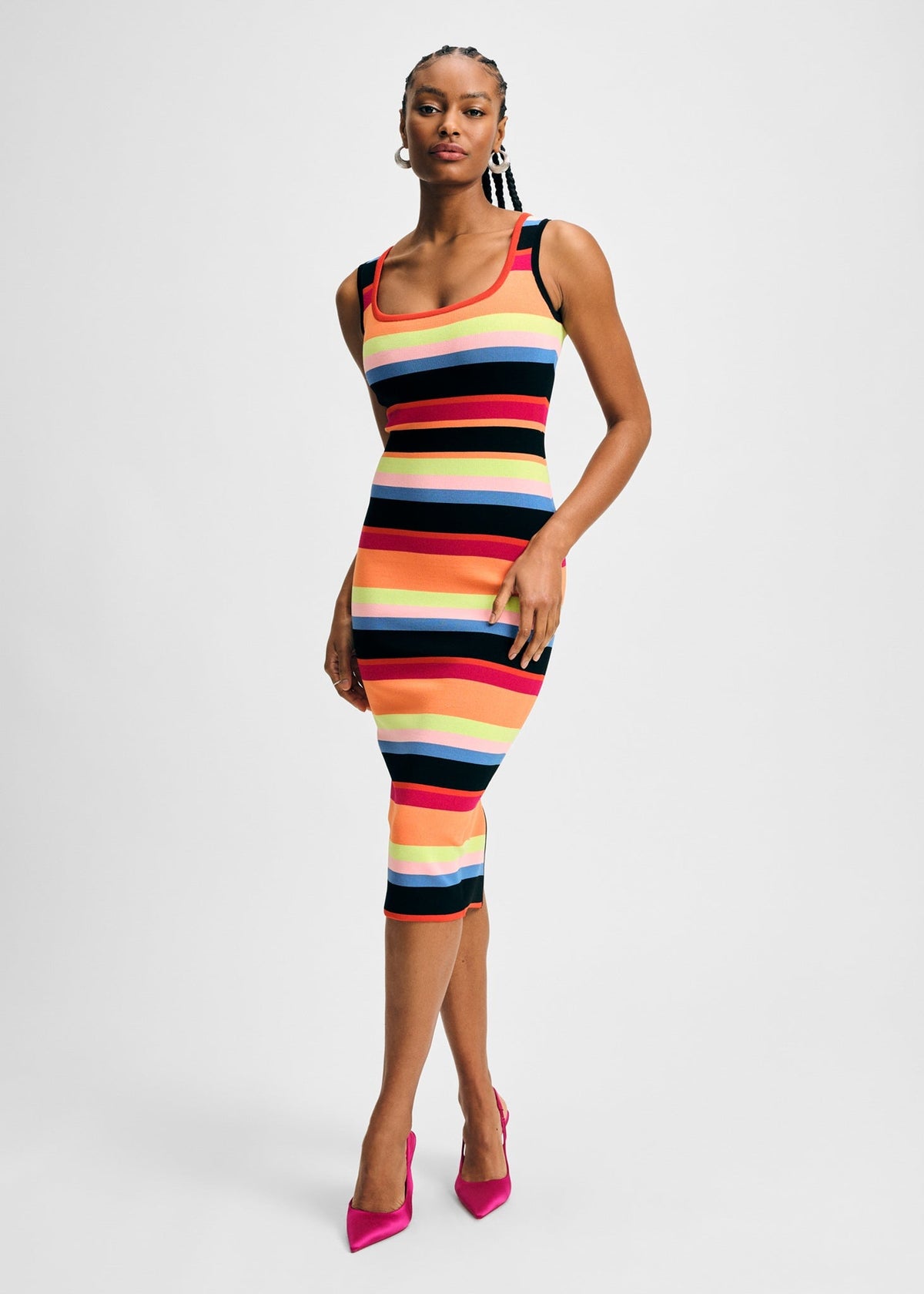 Striped Rib Sweater Midi Dress