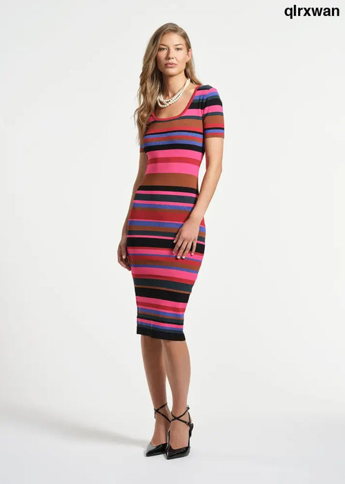 Elbow Sleeve Striped Sweater Midi Dress - Multi / XS - Clothing