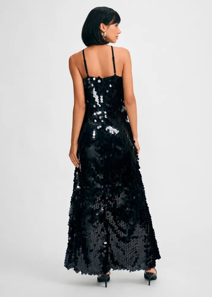 Paillette Halter Maxi Dress - Clothing